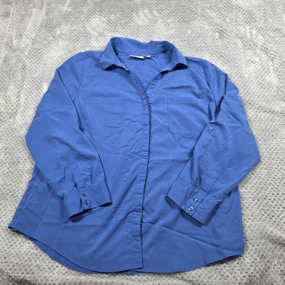 Chico's Tops - Chicos Button Up Shirt Womens Large Store 2‎ Blue Roll Tab Sleeve Work Office